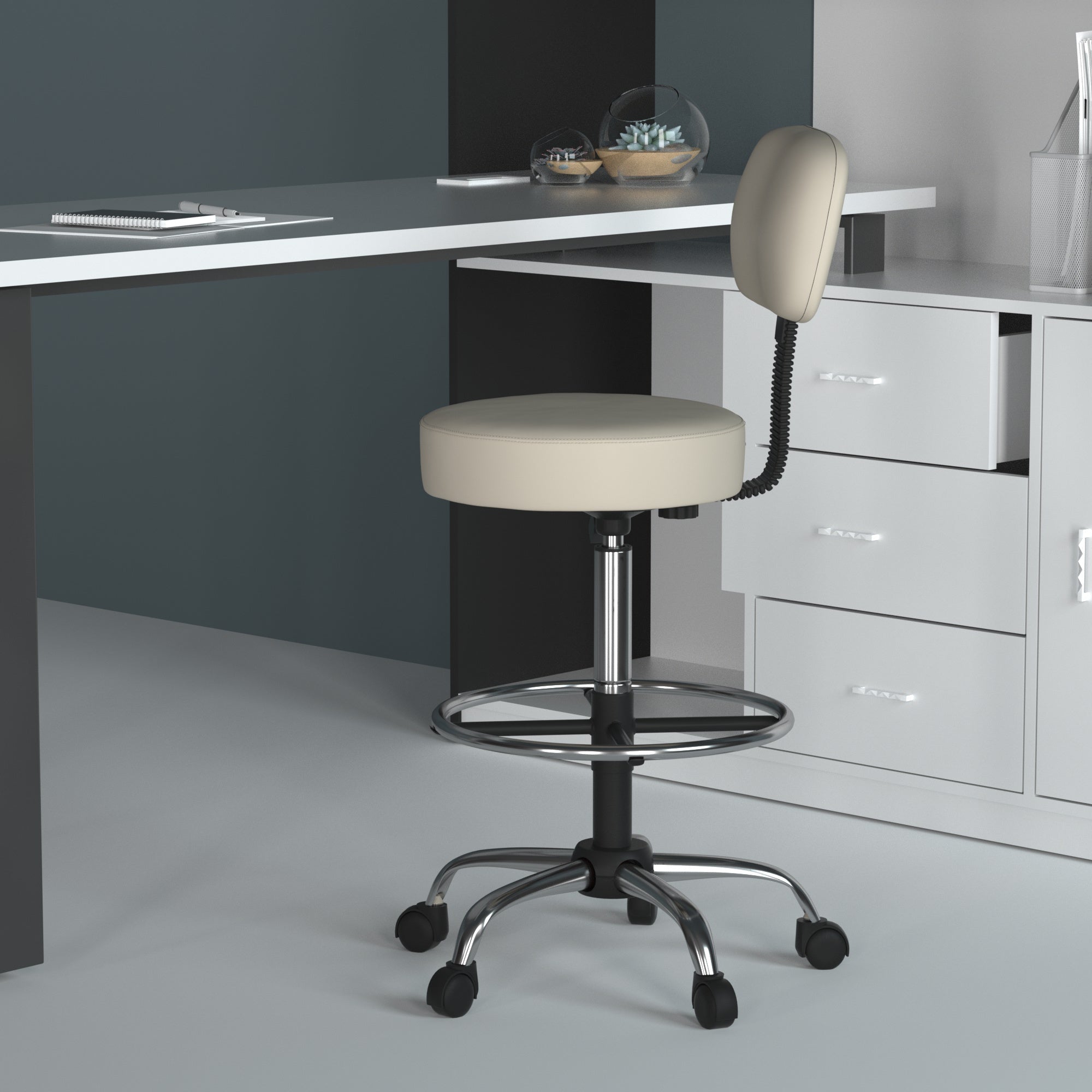 Boss Medical Stool W/ Back Cushion — Beige #Color_Beige