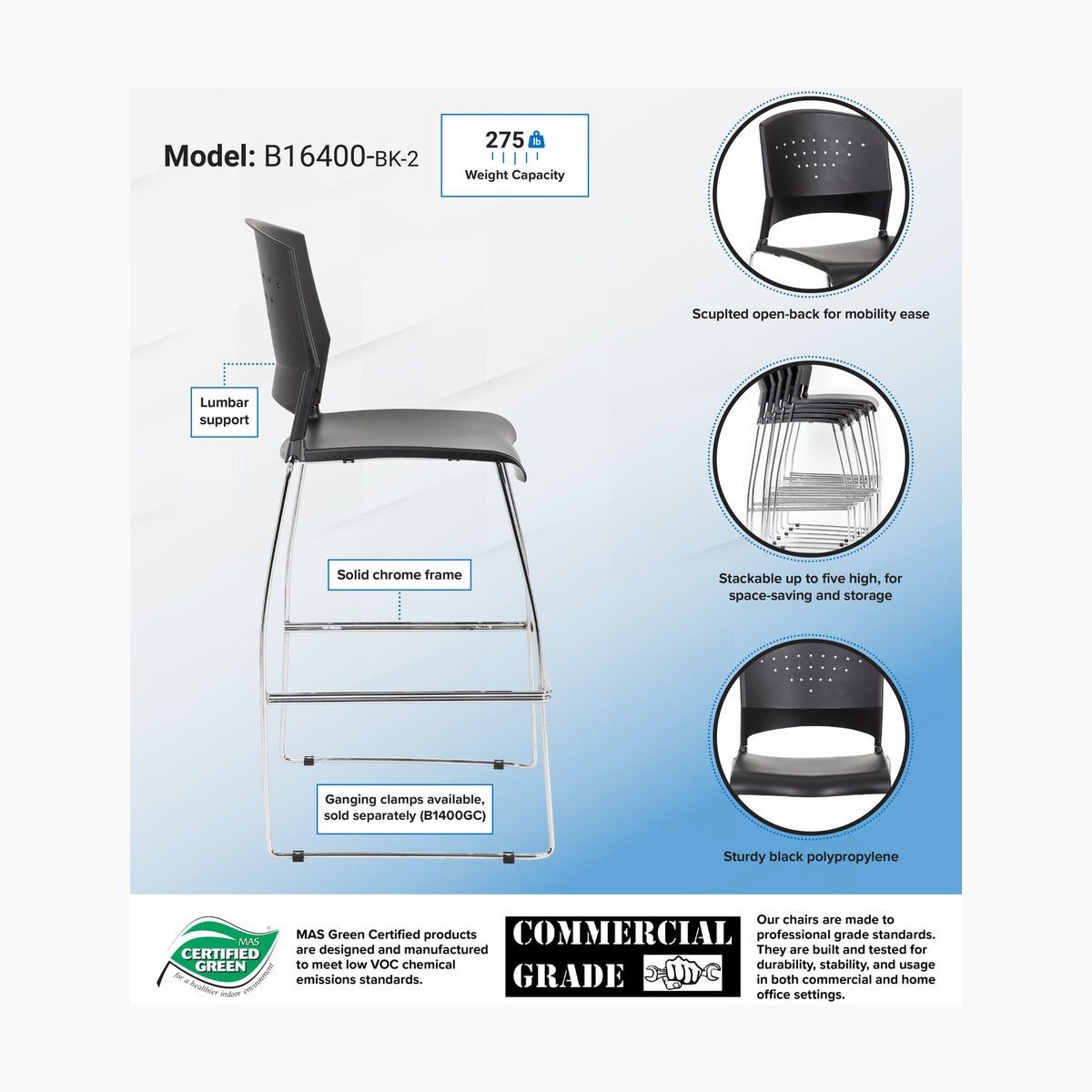 Boss Black Stool W/Chrome Frame